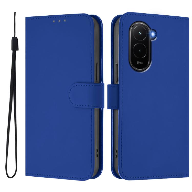 For Xiaomi Poco M7 4G 169mm Skin Feel Solid Color Leather Phone Case with Lanyard