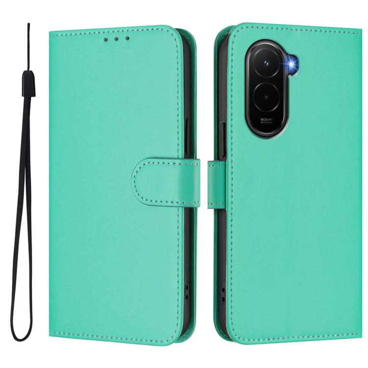 For Xiaomi Poco M7 4G 169mm Skin Feel Solid Color Leather Phone Case with Lanyard