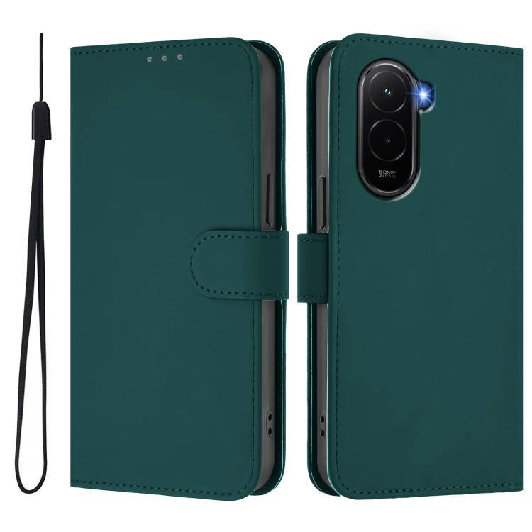 For Xiaomi Poco M7 4G 169mm Skin Feel Solid Color Leather Phone Case with Lanyard