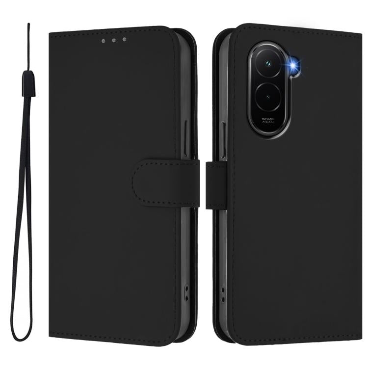 For Xiaomi Poco M7 4G 169mm Skin Feel Solid Color Leather Phone Case with Lanyard