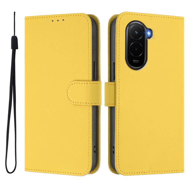 For Xiaomi Poco M7 4G 169mm Skin Feel Solid Color Leather Phone Case with Lanyard
