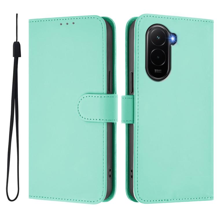 For Xiaomi Poco M7 4G 169mm Skin Feel Solid Color Leather Phone Case with Lanyard
