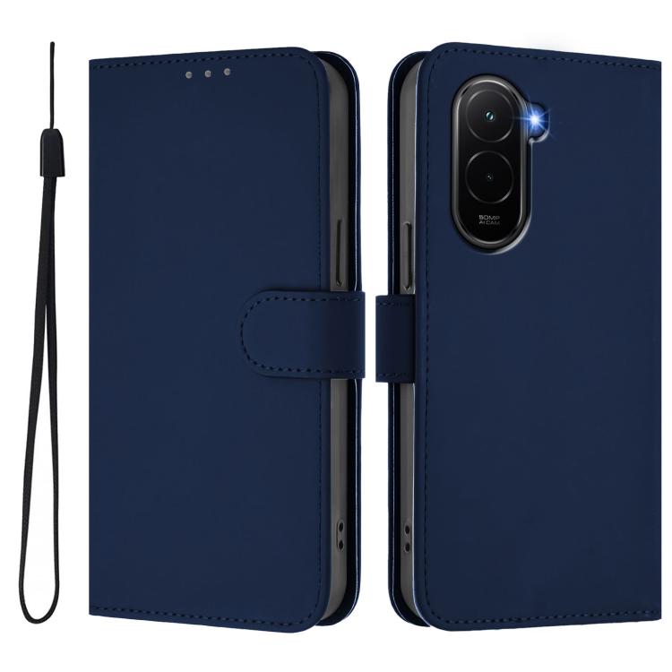 For Xiaomi Poco M7 4G 169mm Skin Feel Solid Color Leather Phone Case with Lanyard