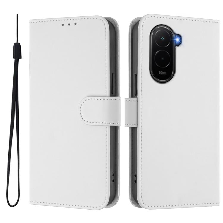 For Xiaomi Poco M7 4G 169mm Skin Feel Solid Color Leather Phone Case with Lanyard