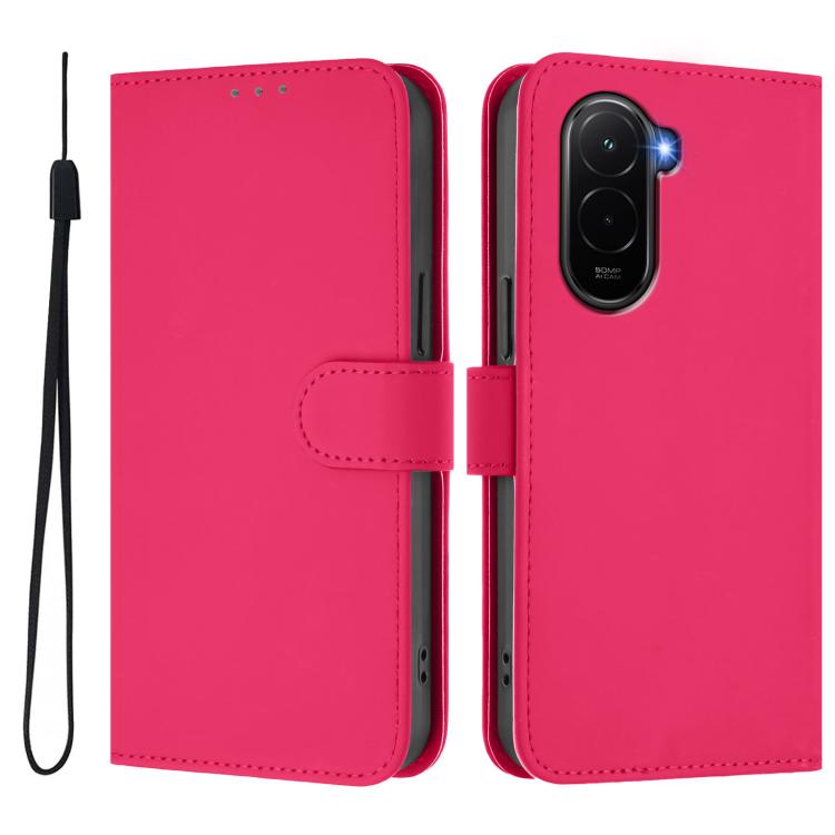 For Xiaomi Poco M7 4G 169mm Skin Feel Solid Color Leather Phone Case with Lanyard