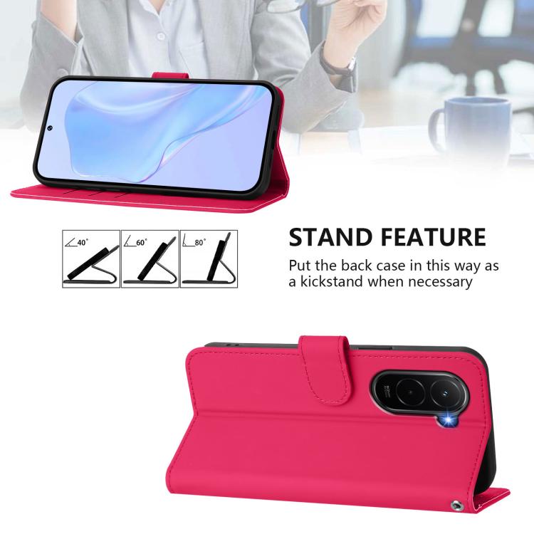 For Xiaomi Poco M7 4G 169mm Skin Feel Solid Color Leather Phone Case with Lanyard
