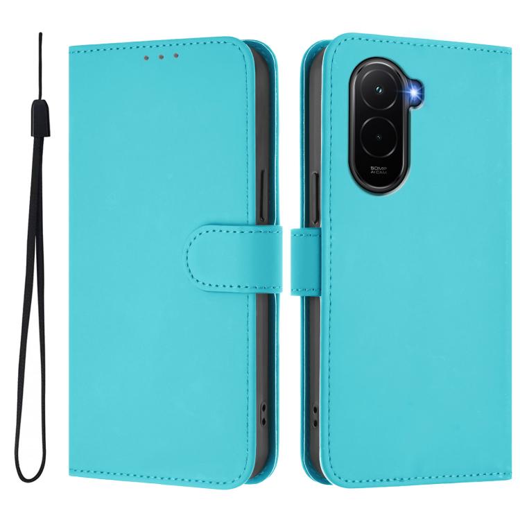 For Xiaomi Poco M7 4G 169mm Skin Feel Solid Color Leather Phone Case with Lanyard