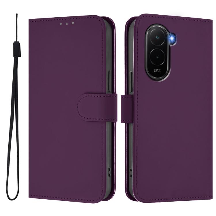 For Xiaomi Poco M7 4G 169mm Skin Feel Solid Color Leather Phone Case with Lanyard