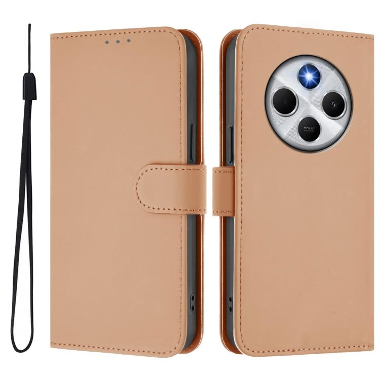 For Xiaomi Poco M7 5G / C75 4G Skin Feel Solid Color Leather Phone Case with Lanyard