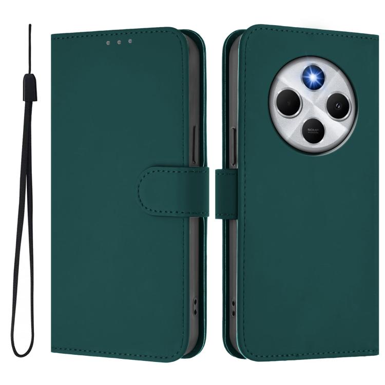 For Xiaomi Poco M7 5G / C75 4G Skin Feel Solid Color Leather Phone Case with Lanyard