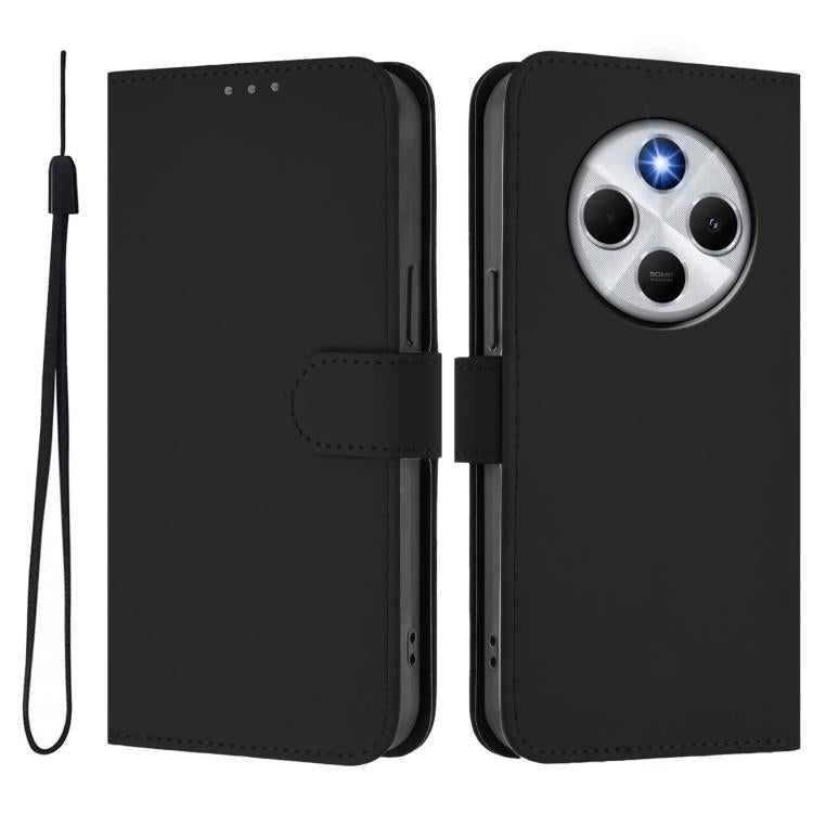 For Xiaomi Poco M7 5G / C75 4G Skin Feel Solid Color Leather Phone Case with Lanyard