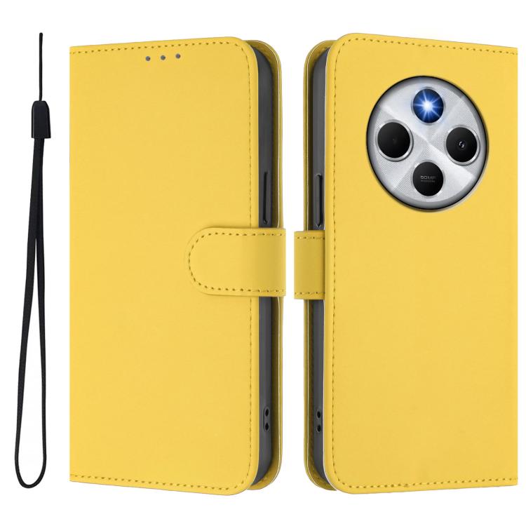 For Xiaomi Poco M7 5G / C75 4G Skin Feel Solid Color Leather Phone Case with Lanyard