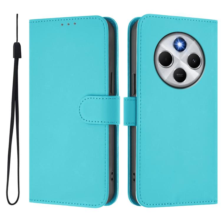 For Xiaomi Poco M7 5G / C75 4G Skin Feel Solid Color Leather Phone Case with Lanyard