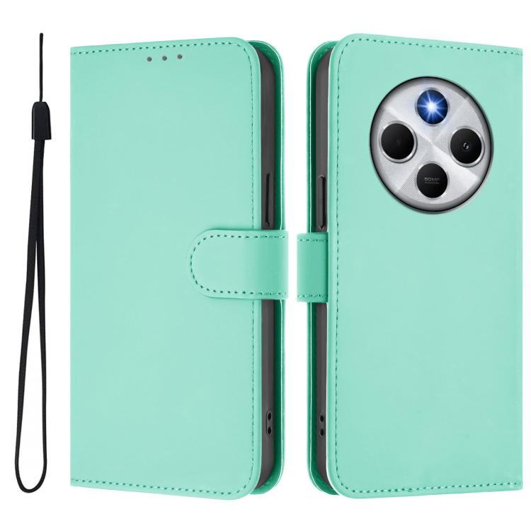For Xiaomi Poco M7 5G / C75 4G Skin Feel Solid Color Leather Phone Case with Lanyard