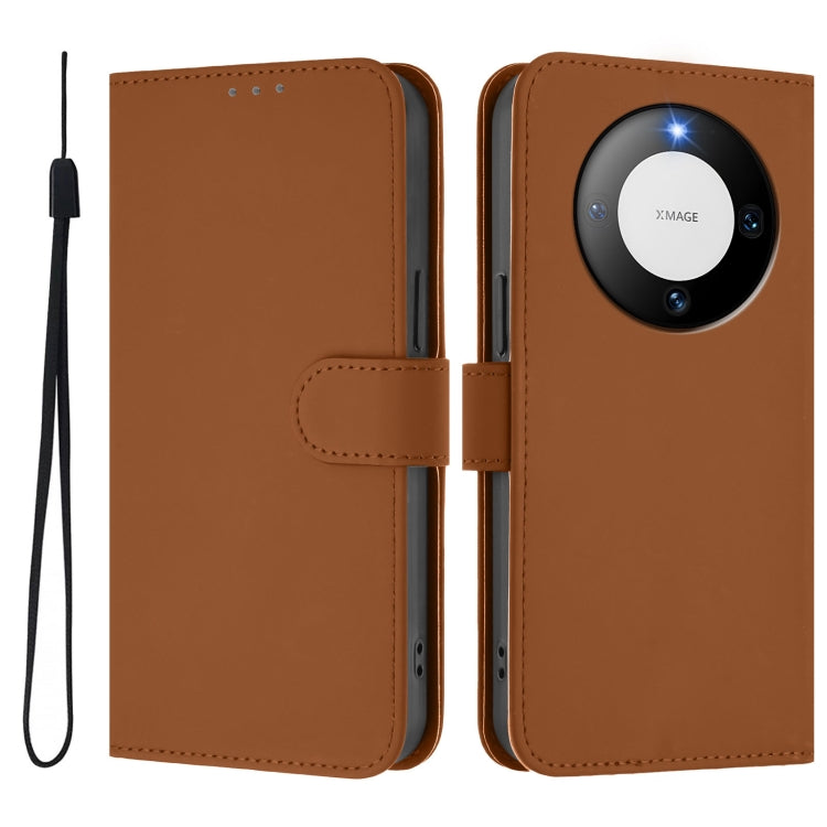 For Huawei Mate 60 Skin Feel Solid Color Leather Phone Case with Lanyard