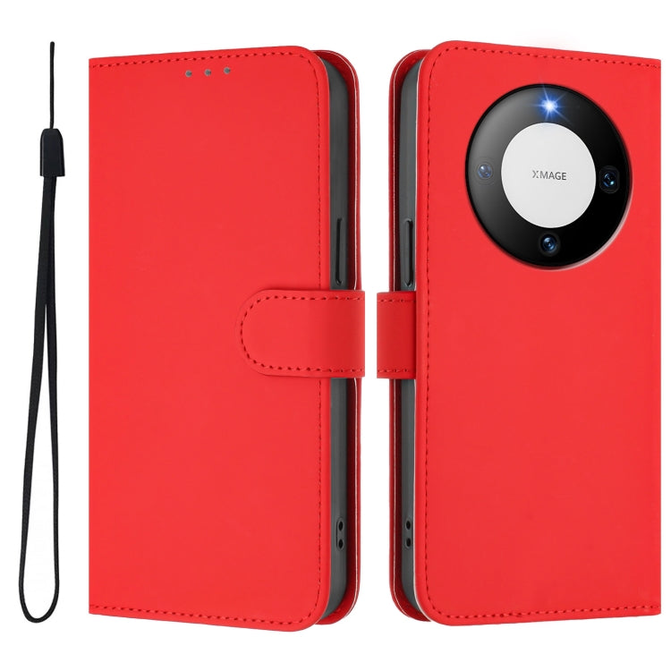 For Huawei Mate 60 Skin Feel Solid Color Leather Phone Case with Lanyard