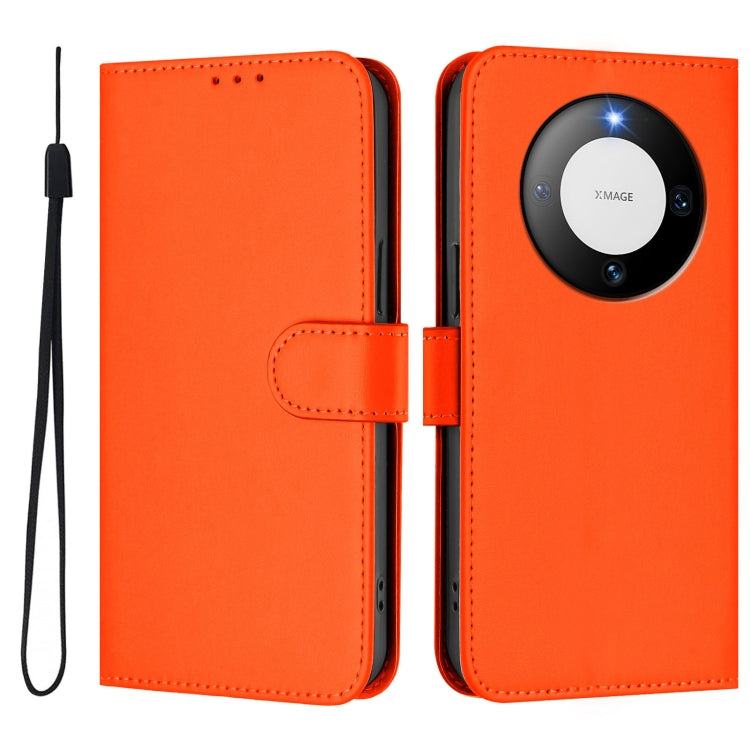 For Huawei Mate 60 Skin Feel Solid Color Leather Phone Case with Lanyard
