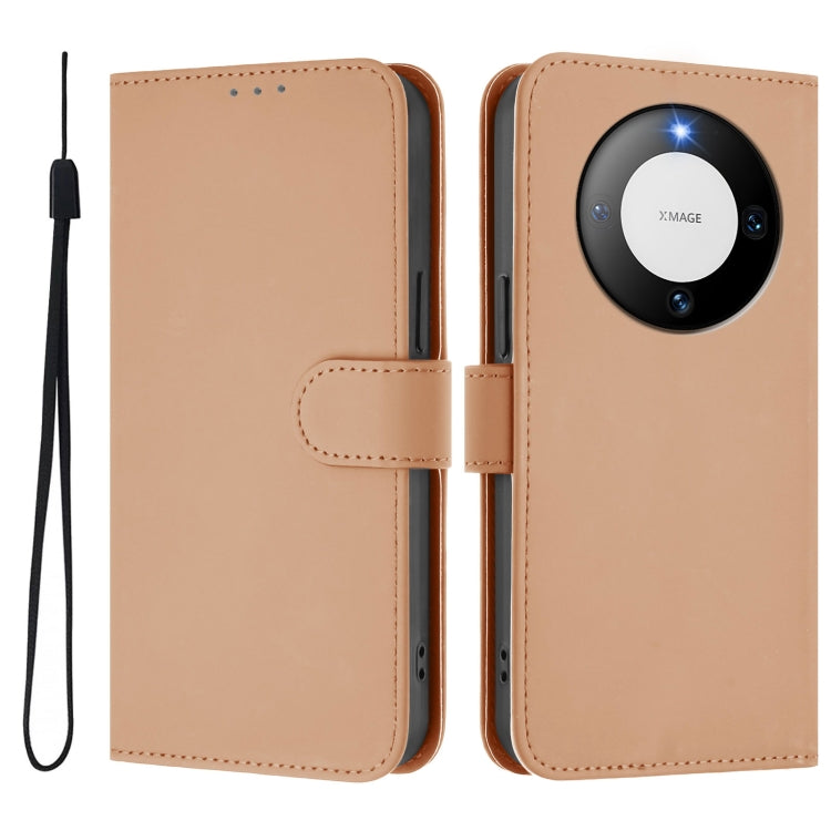 For Huawei Mate 60 Skin Feel Solid Color Leather Phone Case with Lanyard