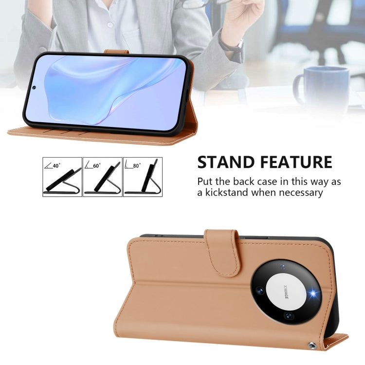 For Huawei Mate 60 Skin Feel Solid Color Leather Phone Case with Lanyard