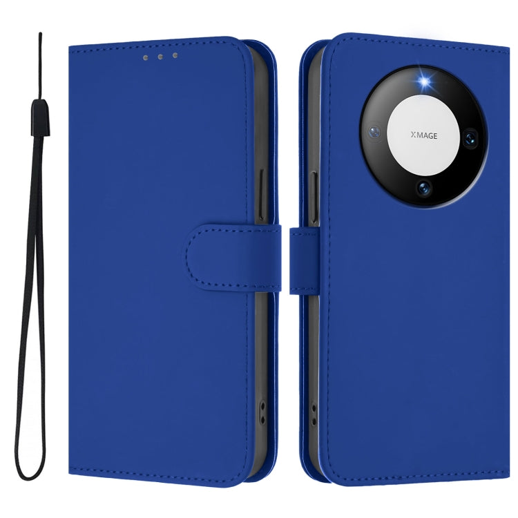 For Huawei Mate 60 Skin Feel Solid Color Leather Phone Case with Lanyard