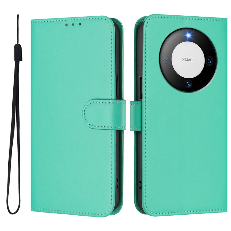 For Huawei Mate 60 Skin Feel Solid Color Leather Phone Case with Lanyard