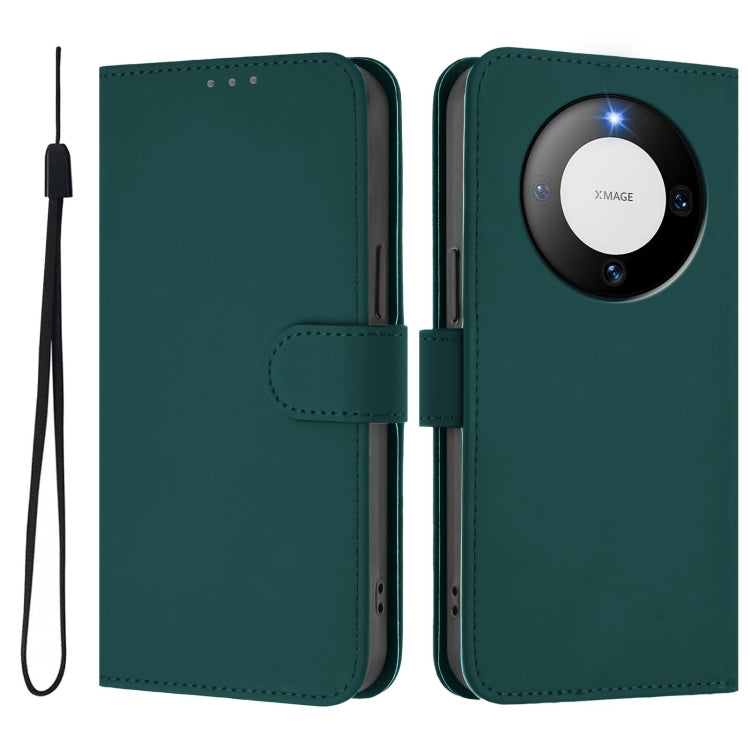 For Huawei Mate 60 Skin Feel Solid Color Leather Phone Case with Lanyard