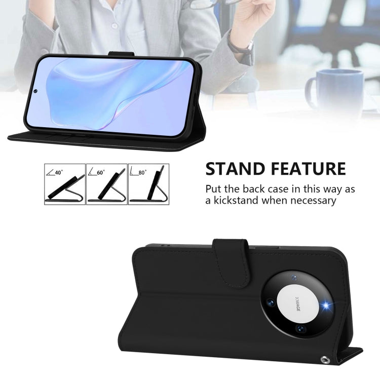 For Huawei Mate 60 Skin Feel Solid Color Leather Phone Case with Lanyard