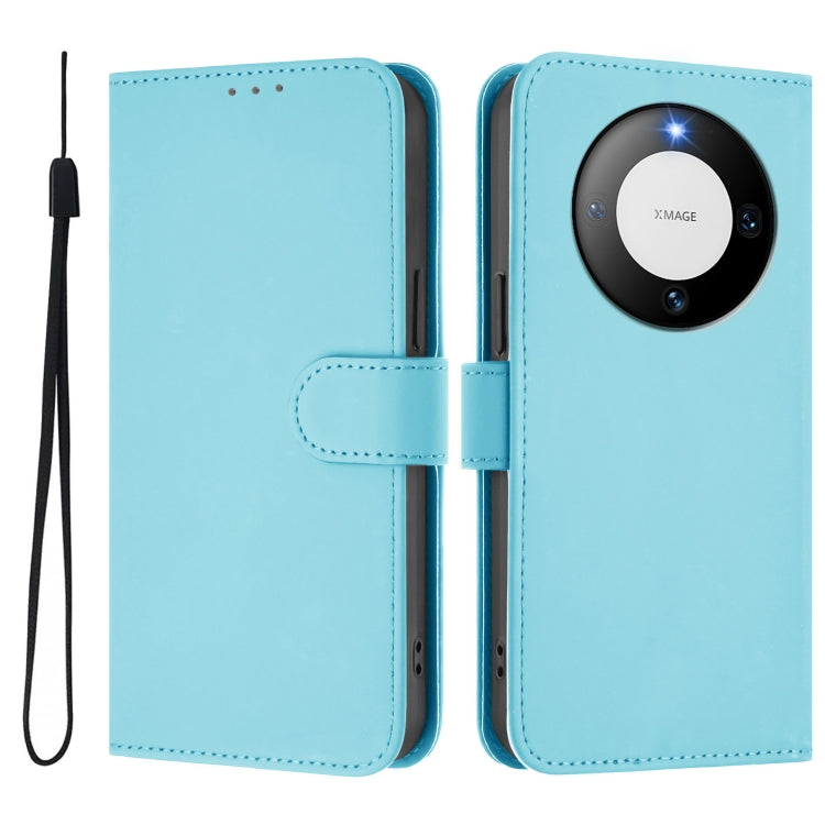 For Huawei Mate 60 Skin Feel Solid Color Leather Phone Case with Lanyard