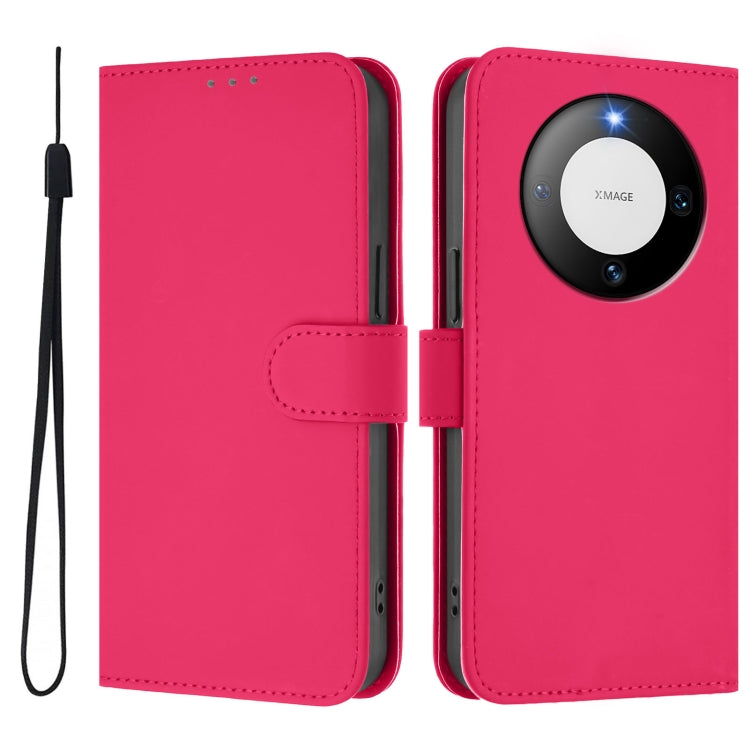 For Huawei Mate 60 Skin Feel Solid Color Leather Phone Case with Lanyard