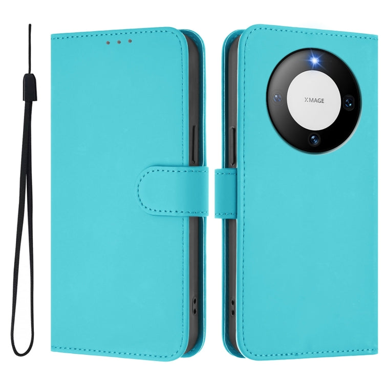 For Huawei Mate 60 Skin Feel Solid Color Leather Phone Case with Lanyard