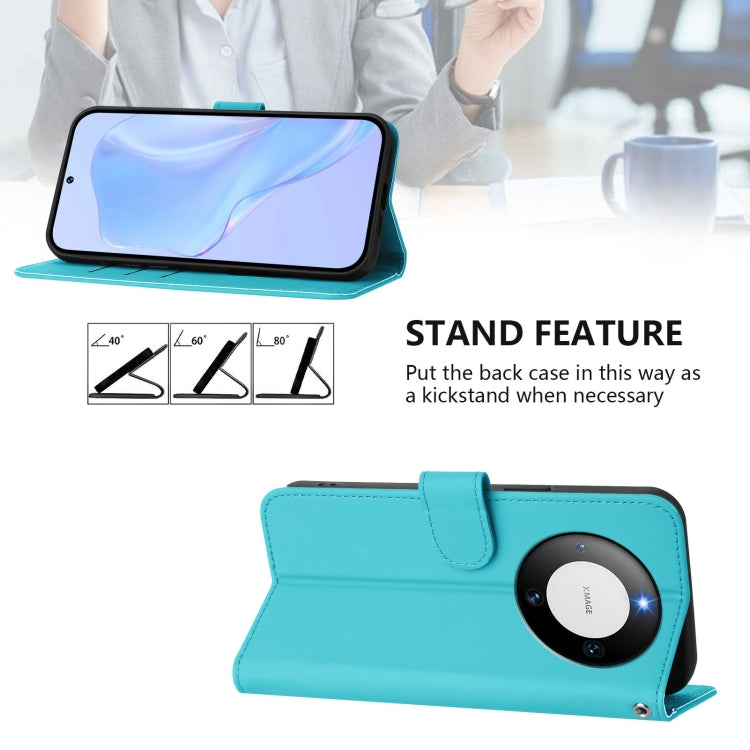 For Huawei Mate 60 Skin Feel Solid Color Leather Phone Case with Lanyard