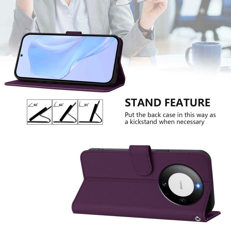 For Huawei Mate 60 Skin Feel Solid Color Leather Phone Case with Lanyard