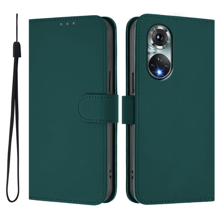 For Huawei nova 9 Skin Feel Solid Color Leather Phone Case with Lanyard
