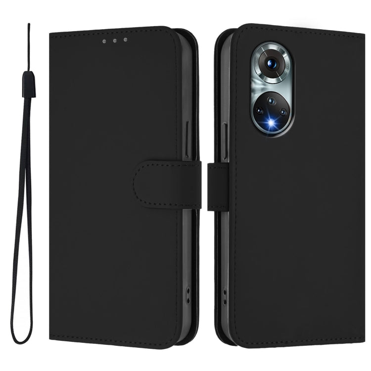 For Huawei nova 9 Skin Feel Solid Color Leather Phone Case with Lanyard