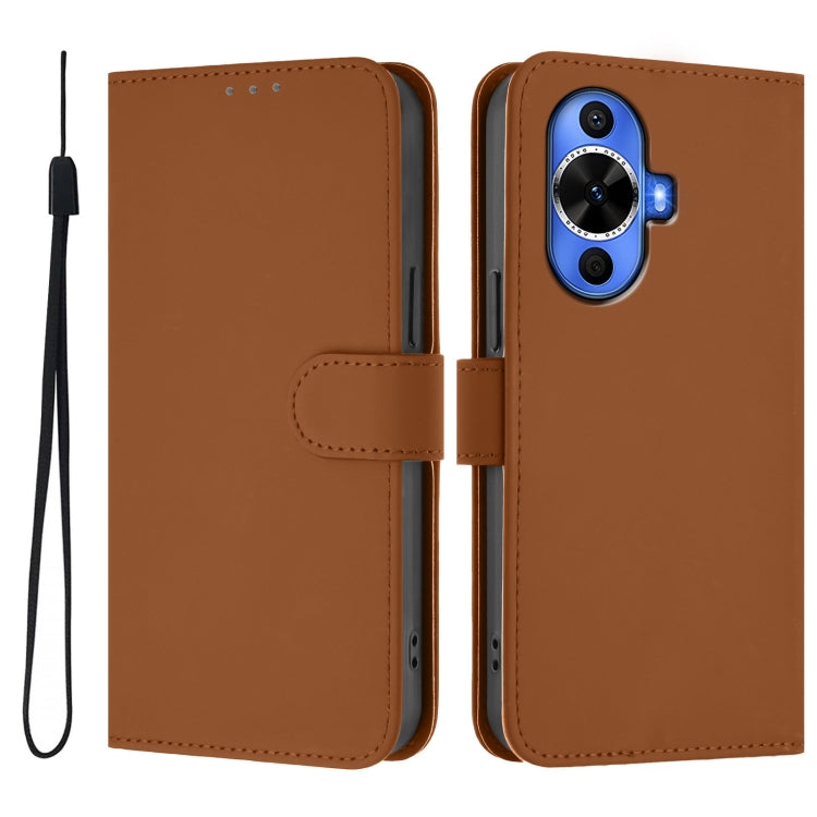 For Huawei nova 12s 4G Skin Feel Solid Color Leather Phone Case with Lanyard