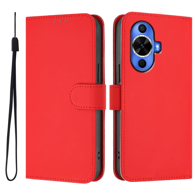 For Huawei nova 12s 4G Skin Feel Solid Color Leather Phone Case with Lanyard