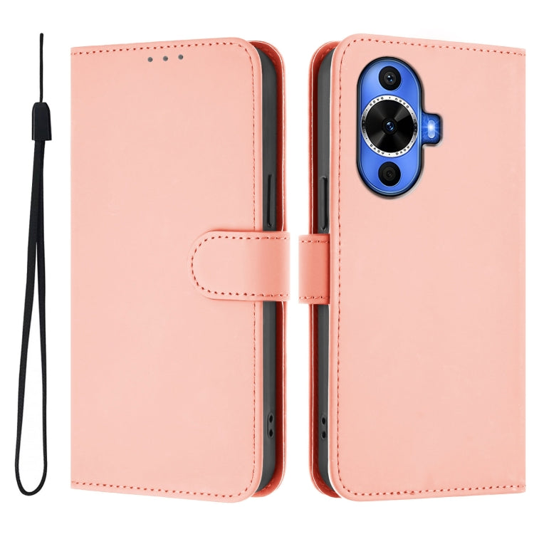 For Huawei nova 12s 4G Skin Feel Solid Color Leather Phone Case with Lanyard