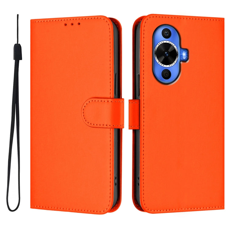 For Huawei nova 12s 4G Skin Feel Solid Color Leather Phone Case with Lanyard