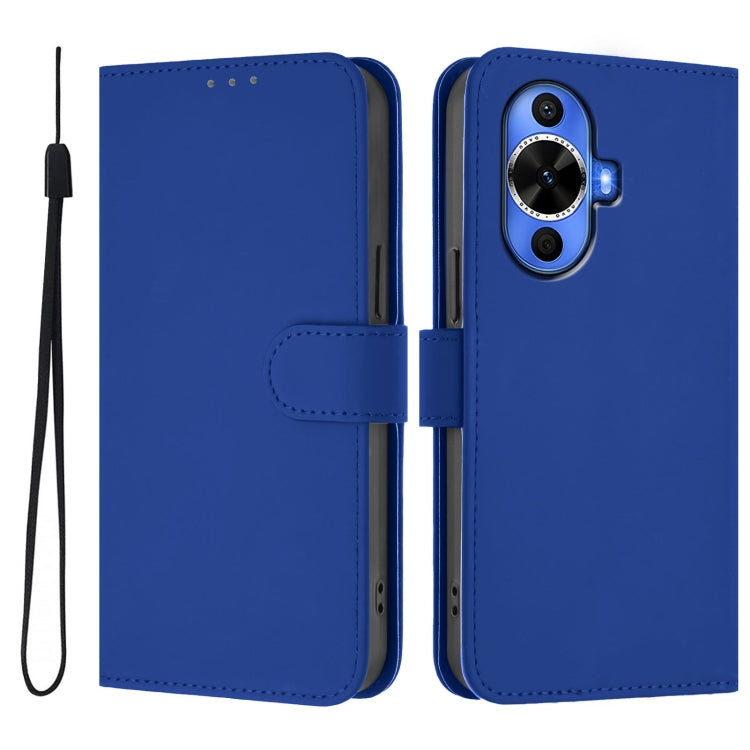 For Huawei nova 12s 4G Skin Feel Solid Color Leather Phone Case with Lanyard
