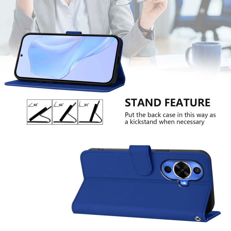 For Huawei nova 12s 4G Skin Feel Solid Color Leather Phone Case with Lanyard