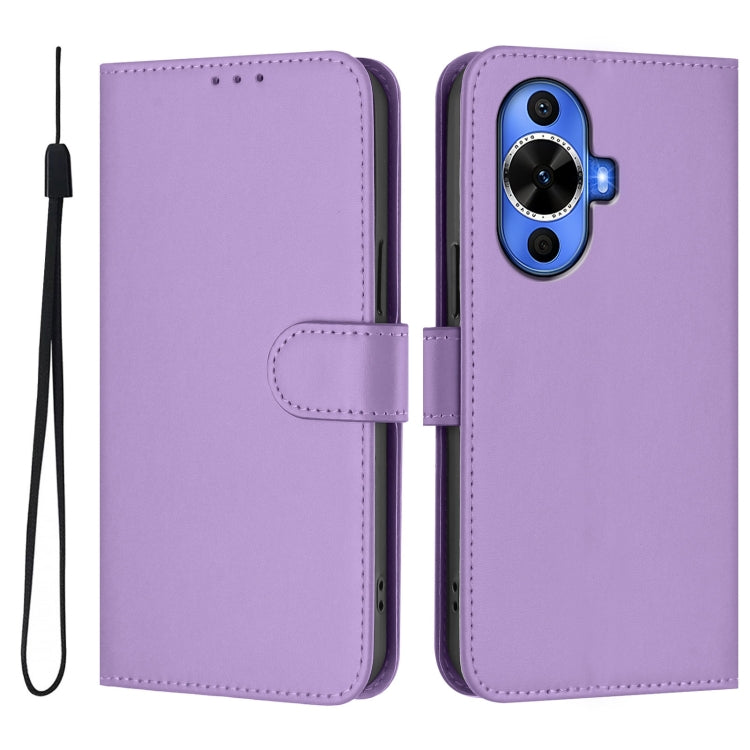 For Huawei nova 12s 4G Skin Feel Solid Color Leather Phone Case with Lanyard