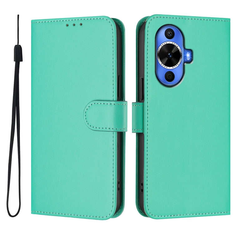 For Huawei nova 12s 4G Skin Feel Solid Color Leather Phone Case with Lanyard