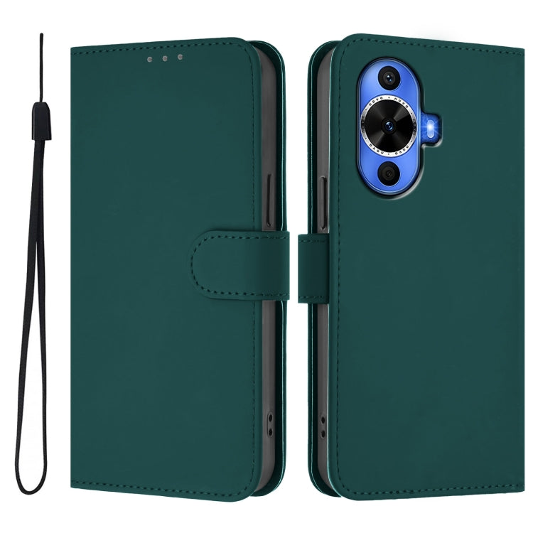 For Huawei nova 12s 4G Skin Feel Solid Color Leather Phone Case with Lanyard