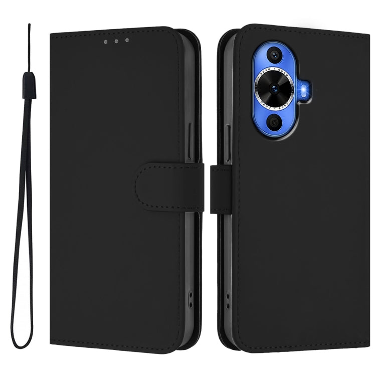 For Huawei nova 12s 4G Skin Feel Solid Color Leather Phone Case with Lanyard