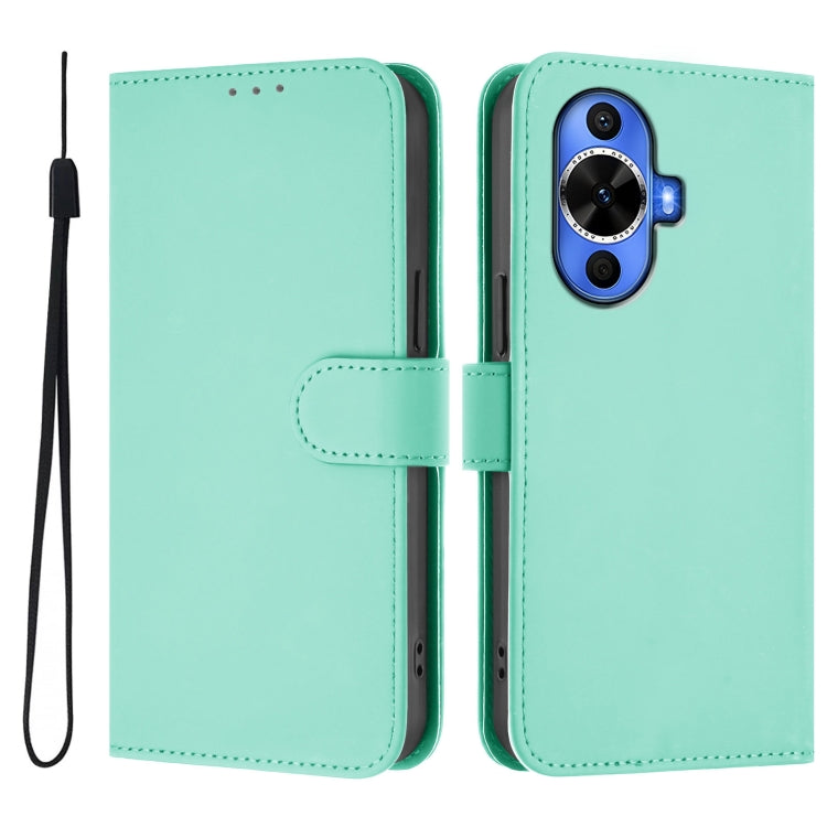For Huawei nova 12s 4G Skin Feel Solid Color Leather Phone Case with Lanyard