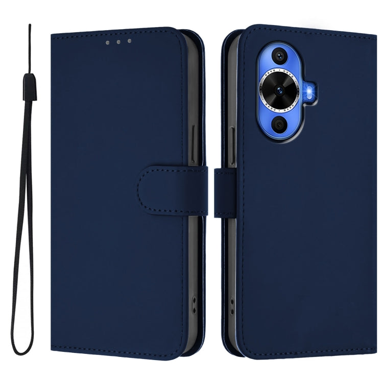 For Huawei nova 12s 4G Skin Feel Solid Color Leather Phone Case with Lanyard
