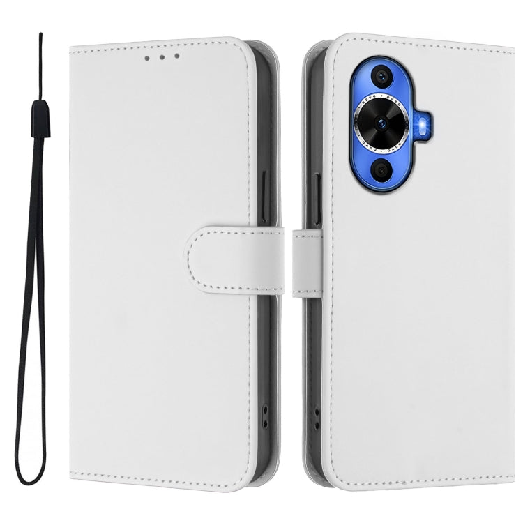 For Huawei nova 12s 4G Skin Feel Solid Color Leather Phone Case with Lanyard