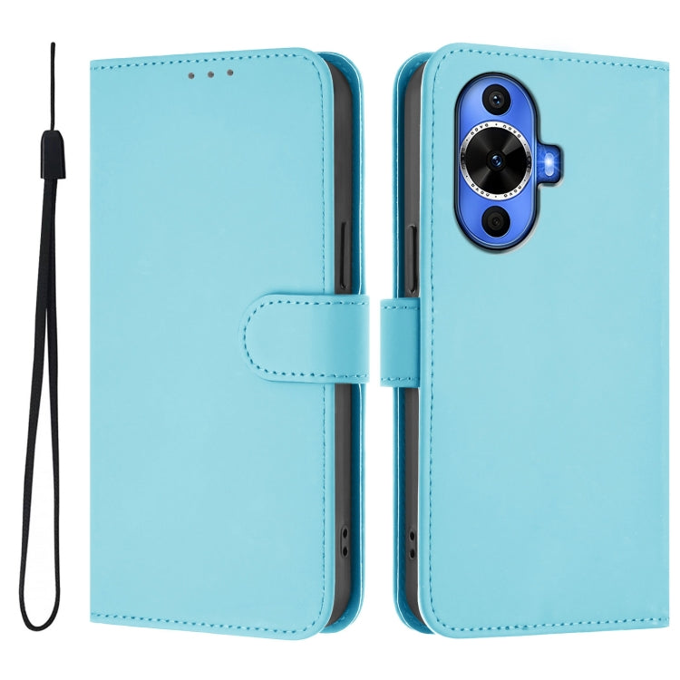 For Huawei nova 12s 4G Skin Feel Solid Color Leather Phone Case with Lanyard