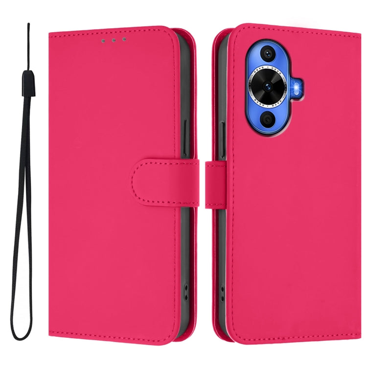 For Huawei nova 12s 4G Skin Feel Solid Color Leather Phone Case with Lanyard