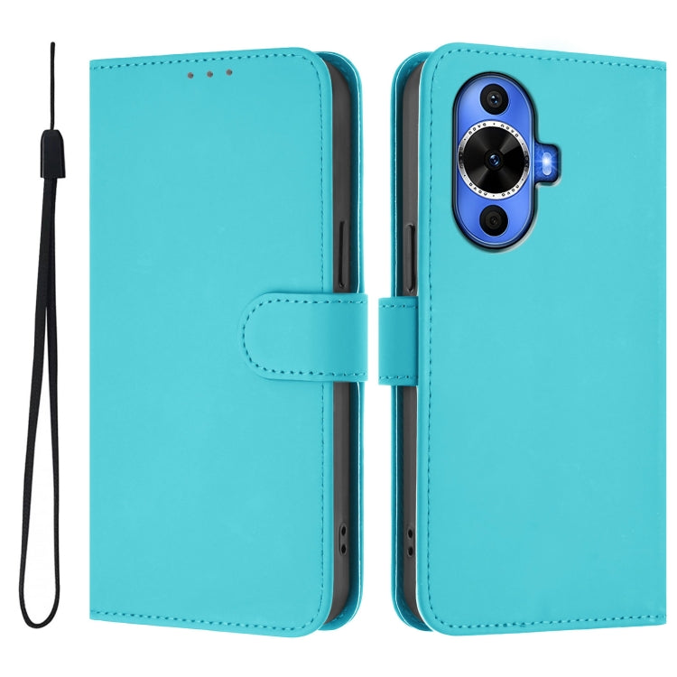 For Huawei nova 12s 4G Skin Feel Solid Color Leather Phone Case with Lanyard